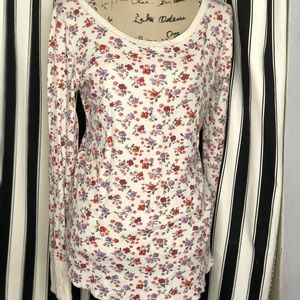 Large cream beige Floral Long sleeve flannel shirt